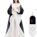 HOW'S MY HOUSE Wearable Heated Blanket with Sleeves and Foot Pocket, 52"x72" Electric Blanket for 6 Heat Settings, 12Hour Timer, Flannel & Sherpa, French Gray