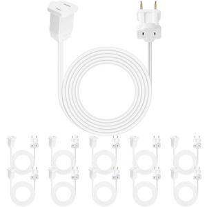 Kanayu 10 Pack 6 ft White Indoor Extension Cord 2 Prong Electric Cord Extender Wire Plug in and End Ac 120 Volts for Outdoor Christmas Connect or Extend String Lights