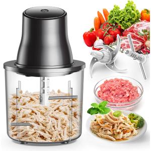 Food Processors, 2 IN 1 Electric Chicken Shredder &Food Chopper with 250W Copper Motor,1.5L Bowls & 2 Bi-Level Blades,One-Touch Electric Chicken Breast Shredder Tool-Smart Overheat Protection (Black)