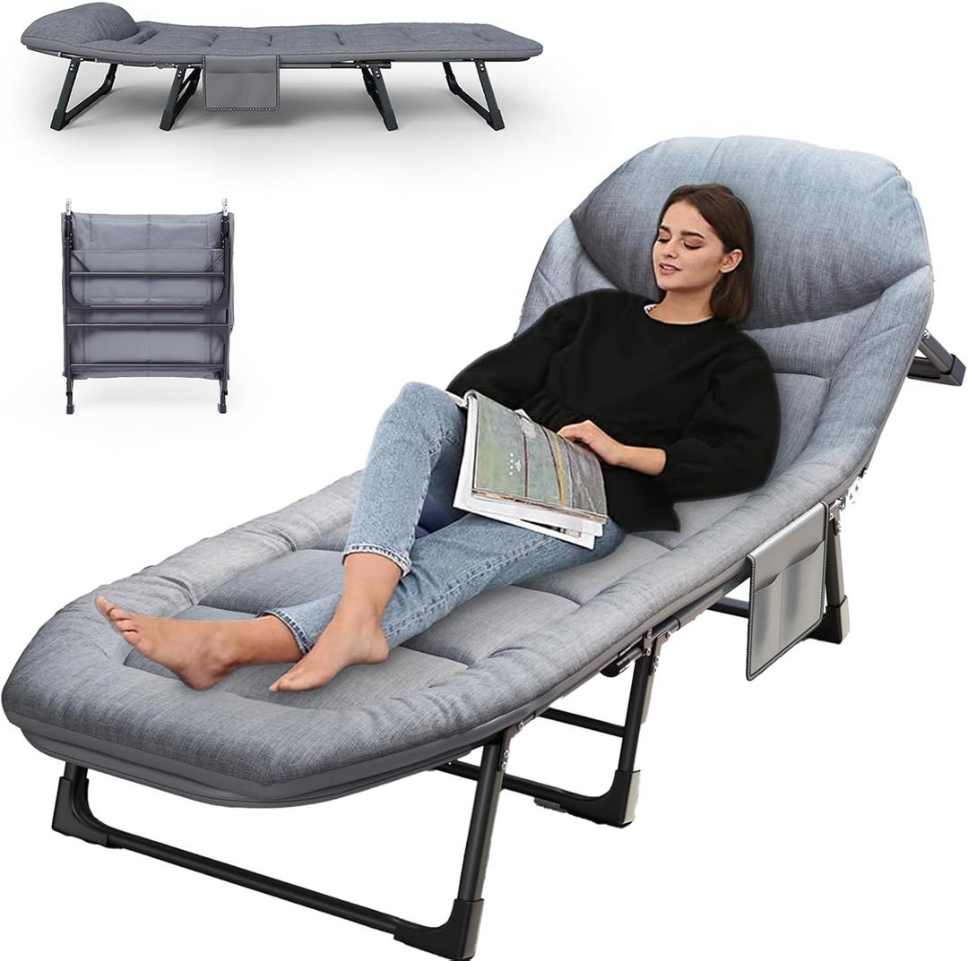 Camping Cot with Mattress, No Assembly Required Heavy Duty Folding Camping Cot for Adults, 550 Lbs Capacity Adjustable Portable Sleeping Bed for Indoor, Outdoor & Patio Use (L''80)