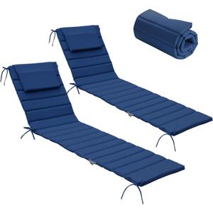 Chaise Lounge Cushions Outdoor Set of 2- Foldable Olefin Pool Lounge Chair Cushions with Ties,Headrest, 80x26 Inch, Waterproof Lounge Chair Pads Replacement for Lawn Garden, Navy Blue