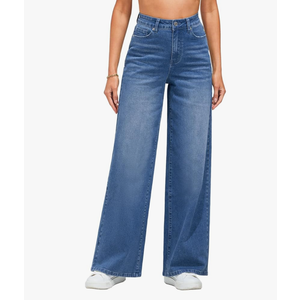 Wide Leg Jeans for Women High Waisted Stretchy Denim Jeans Fashion Baggy Trouser Jean Pants with Pockets, Size 14