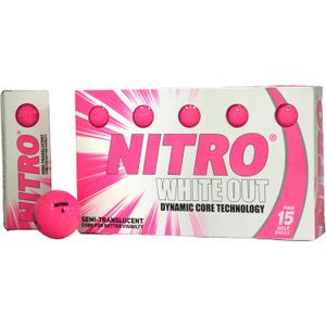 Nitro Long Distance Peak Performance Golf Balls (15PK) All Levels White Out 70 Compression High Velocity White Hot Core Long Distance Golf Balls USGA Approved-Total of 15-Hot Pink (43.81 millimeters)
