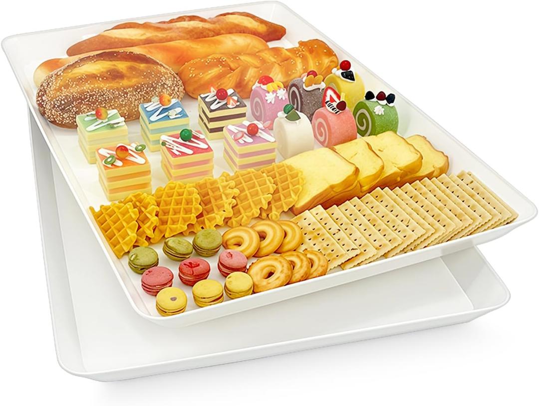 Serving Tray Platter, 22'' x 15'' x 1.6'', 2 Pcs Food Tray for Veggie Fruit Snack Dessert Cookie Cheese, Food Trays for Party Supplies Display, Large Platters for Serving Food, BPA Free (White)