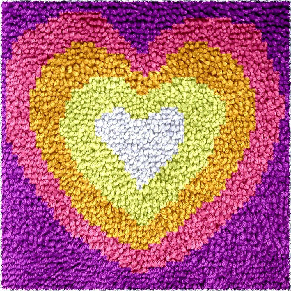 Numptain Latch Hook Kits for Adults,DIY Rug Crafts Love Rainbow Pattern Color Printed Canvas,Latch Hook Kits for Beginners Handmade Needlework Crafts Home Decoration,12"x12" NT1