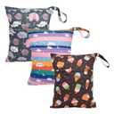 babygoal Wet Dry Bags 3 Pack for Baby Cloth Diapers, Washable Travel Bags, Beach, Pool, Gym Bag for Swimsuits & Wet Clothes with Two Zippered Pockets 3LN27 (Elephant and ice cream)