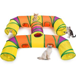 Petizer H-4-Way Collapsible Cat Tunnels for Kittens Indoor Entertainment, Washable Cute Cat Tube Toys with Interactive Playing Balls,Tear-Resistant Pet Tube, Cats, Kitten, Kitty, Puppy, Rabbit