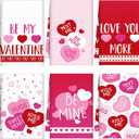 Breling 6 Pcs Valentines Day Towels Valentine's Day Kitchen Hand Towels for Bathroom Decor Conversation Hearts Red Pink Romantic Heart True Love Forever Holiday Dishcloth, 18 x 28 Inches