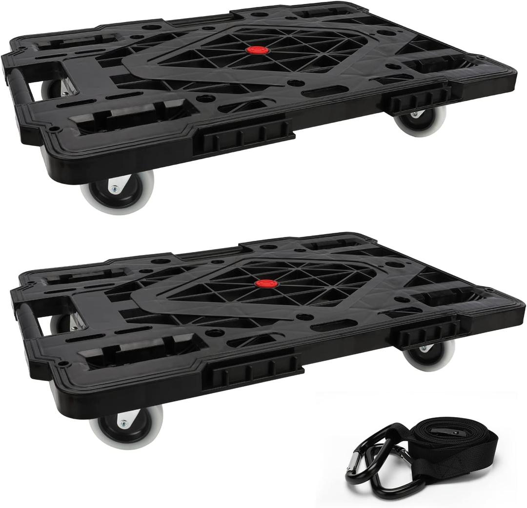 Nellyke Furniture Dolly, 2 Pack Large Flat Furniture Dolly 4 Wheels Heavy Duty, 880Lbs Capacity with 120in Rope, Connectable and Portable Dollies for Heavy Appliance, Black (Black/2 Pack-l)
