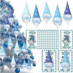 Peryiter 10 Set Winter Snowfalke Gnomes Hanging Ornaments Gifts Plush Beard Doll Blue and White Christmas Appreciation Gifts for Coworker Employees Staffs or Christmas Tree Home Office Decor