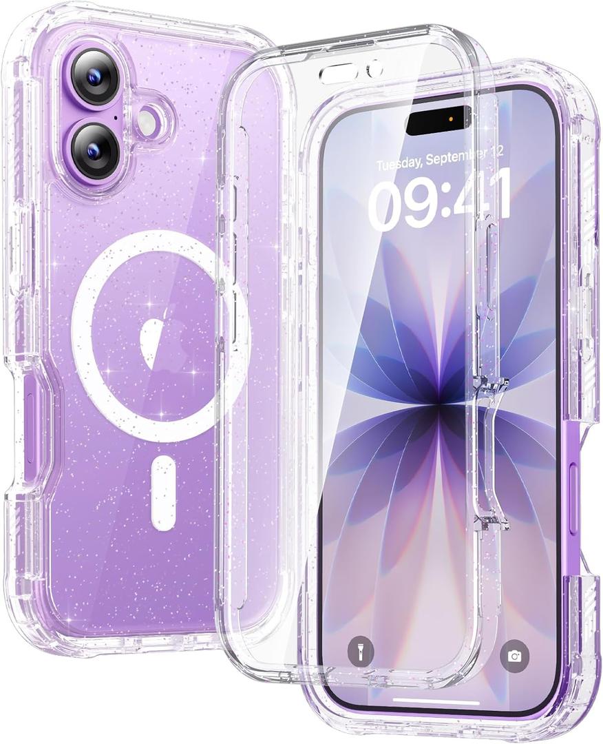 Diaclara Magnetic Designed for iPhone 17 Case 6.3 Inch Full Body Bumper,[Compatible with MagSafe] Military Drop Proof Cover with Built-in Touch Sensitive Anti-Scratch Screen Protector Clear Glitter