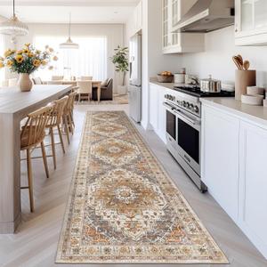 Madane Runner Rugs for Hallway 2x10 Long Washable Non-Slip Hallway Runner Rug Low-Pile Stair Kitchen Runner Throw Carpet for Entrance Living Dining Laundry Room (Turmeric/Grey, 2 x 10)