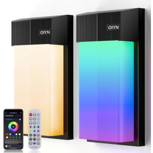 OIYN Outdoor Wall Light, Smart RGBICWW Porch Lights Outdoor, 1500LM Modern Wall Sconce with 30+ Scene Modes, Retome & APP Control, IP65 Waterproof Color-Changing DIY for Outdoor Decor, 2 Pack