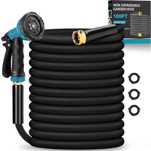 Garden Hose 100FT, Non-Expanding Lightweight Water Hose With 10-Function Nozzle, Leak-Proof, No-Knot, Easy to Carry and store, Wear-Resistant, Sturdy, 3/4GHT, Designed for Garden, Yard, Outdoor