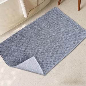 Yancorp 24"x60" Ultra Thin Bathroom Rugs Low Profile Bath Rug Fit Under Door Non Slip Large Door Mat,Machine Washable Shower Rug,Quick Dry Bathroom Floor Mat,Faux Jute Rug Super Absorbent (Grey)