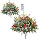 Set of 2 17 Inch Lighted Outdoor Christmas Tree with Remote, Timer, Multi-Color Lights, Battery Operated Pre-lit Frosted Pathway Urn Filler, Christmas Porch Decorations for Home, Porch & Yard