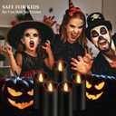 Black Pillar Flameless Candles 3D Wick with Controller,led Slim Candles Flicering Flame,Battery Operated Fake Plastic Candles for Halloween Christmas,Party Dcor.(5Pack H 5" 5" 6" 6" 7" x D 2.2")