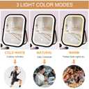 YEKKOPT Travel Mirror with Lights, Small LED Makeup Mirror with Lights,Portable Desk Mirror 1200mAh Battery,3 Color Modes,Dimmable Touch Screen, Tabletop Folding Compact Mirror,Women Gift