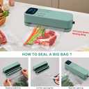 Mini Vacuum Sealer for Food, 3 in 1 Cordless Rechargeable Food Sealer,With 15 Small Bags, For DryMoist Food Storage, Heat Sealer for Chip Bags, Inflation Pump for Balls, Swim Ring, Green