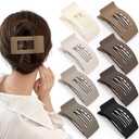 Obeoby 8 PCS Flat Hair Clips for Women, Medium Lay Flat Claw Clips for Thick Thin Hair French Hair Accessories Barrettes (Black, coffee, brown, white)