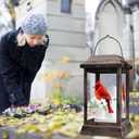 Solar Lanterns Outdoor Hanging Lanterns, Metal with Glass Cardinal Solar Lights, Waterproof Decorative Lantern Garden Decor for Outside Table Patio Yard, Memorial Gifts Grave Decorations for Cemetery