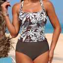 ZAFUL Women's Tankini Swimsuits Tummy Control Swimwear Two Piece Bathing Suits Swim Top with High Waisted Bottom (Brown, M)