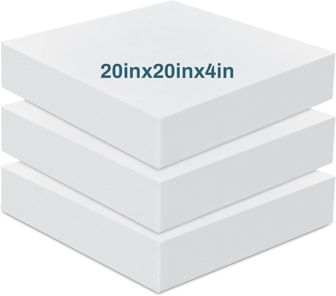 Frienda 3 Pack 4 x 20 x 20 Inch Upholstery High Density Foam Cushion Replacement Square Cut to Size Foam Couch for Chair Couches Padding Shipping Packing DIY Cosplay Projects