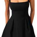 YMDUCH Women's Sexy Sleeveless Square Neck Adjustable Straps Bow Tie A-line Mini Party Club Dress (Black, XL)