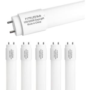 Type B F17T8 LED Replacement, 24 Inch Light Bulb 10W, 2ft LED Tube F20T12 Replacement Bulb for Cabinet,Store,Shop, G13 Base Double Side Power Input Ballast Bypass, Daylight 1250Lm 6 Pack