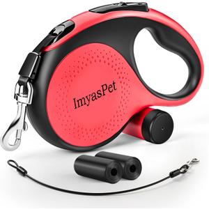 Upgraded Retractable Dog Leash with Chew Proof Extender, Pet Walking Leashes with Poop Bag Holder, 16Ft Heavy Duty Retractable Pet Leash for Medium Large Dogs up to 110lbs, Anti-Slip Grip (Red)