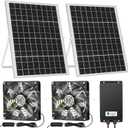 Solar Rechargeable Dual Fans with 66.6Wh 20000mAh Battery Backup, 50W Solar Powered 5.5" Bigger Fan for Intake or Exhaust Air, Ventilation Cooling for Outside Space