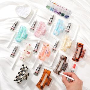 10 Sets DIY Hair Claw Clips Kit Acrylic Claw Clip with Resin Rhinestones Pearls Little Jewelry Decor for Girl's Night Sleepovers Party Supplies Aesthetic Hairpin for Women Adult Craft DIY