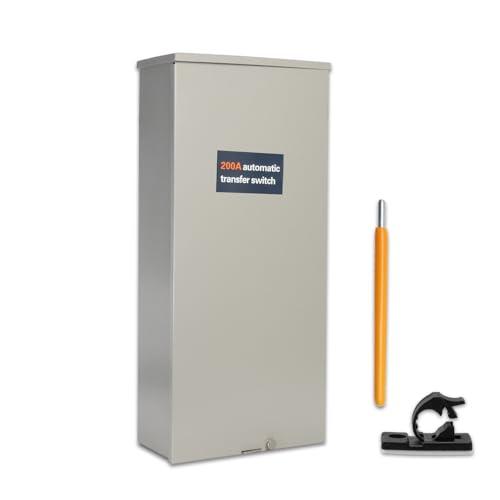 200 Amp Automatic Transfer Switch Generator, Single Phase Transfer Switch with Power Management Replacement for Generac RXSW200A3, NEMA 3R Outdoor Rated Aluminum Enclosure for Indoor and Outdoor Use