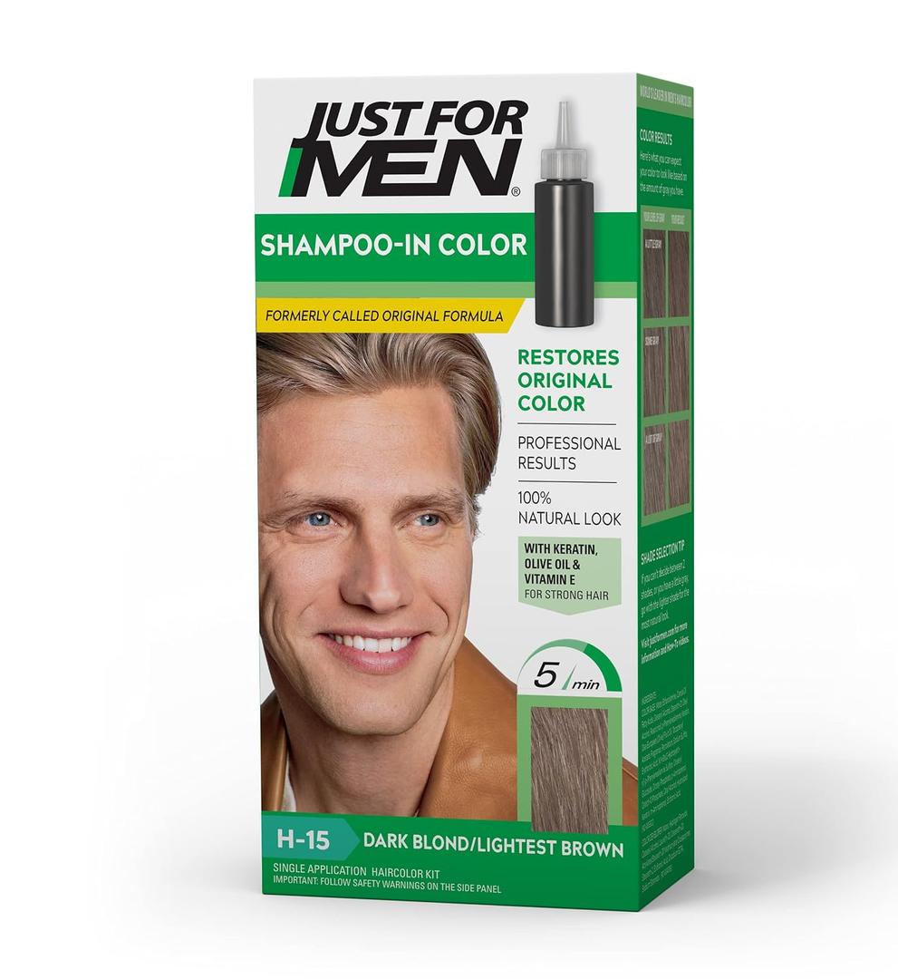 2 x Just For Men Shampoo-In Color (Formerly Original Formula), Mens Hair Color with Keratin and Vitamin E for Stronger Hair - Dark Blond/Lightest Brown, H-15, Pack of 1