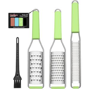 Cambom Lemon Zester Grater Three-piece Suit - Heavy Duty Kitchen Tool for Parmesan Cheese, Ginger, Garlic, Nutmeg, Chocolate, VegetablesFruitsStainless Steel Grater Dishwasher Safe Green (Set of 3)