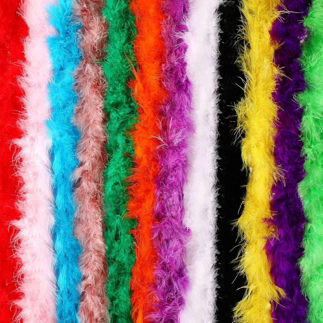 Batiyeer 24 Pcs Colorful Feathers Boas Party Pack, 6.6 Feet Rainbow Feather Scarf for Unisex Women Party Decorations