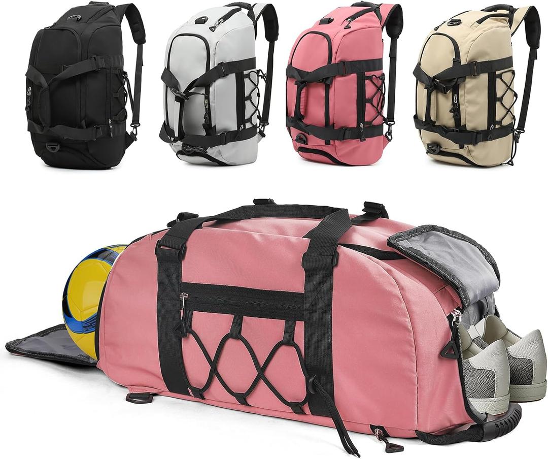 30L Gym Duffel Bag with Shoe Compartment for Women, Weekender Bags with Wet Pocket, Pink
