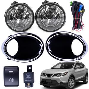 BestParts Pair Fog Lights Set Kit Compatible With Nissan Rogue Sport 2017 2018 2019 With Covers(Chrome Plating) + Switch + Wiring Replaces NI1039156 NI1038156 261508990B 261508993B