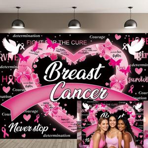 Breast Cancer Awareness Backdrop Pink Ribbon Breast Cancer Banner Breast Cancer Month Flower Butterfly Photography Backdrop Love Hope Survivor Charity Party Photo Booth Decorations (7X5FT)