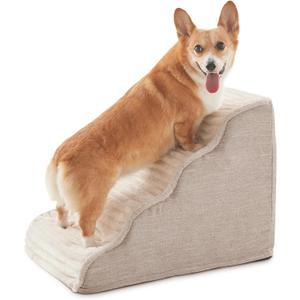 Dog Stairs for Small Dogs and Cats 18" H, High Density Support Foam Dog Steps Ramp for Bed and Couch, Pet Stairs with Non-Slip Bottom and Remove Washable Cover, 4-Step Pet Steps, Beige