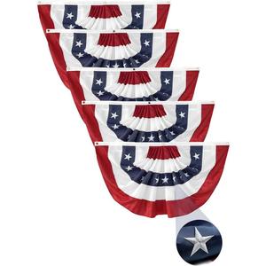 5Pack American Pleated Fan Flag 1.5x3 Ft USA Patriotic Bunting 4th of July Bunting Flags Decor Outside Porch Garden Banner Embroidered Stars & Sewn Stripes Canvas Header Brass Grommets
