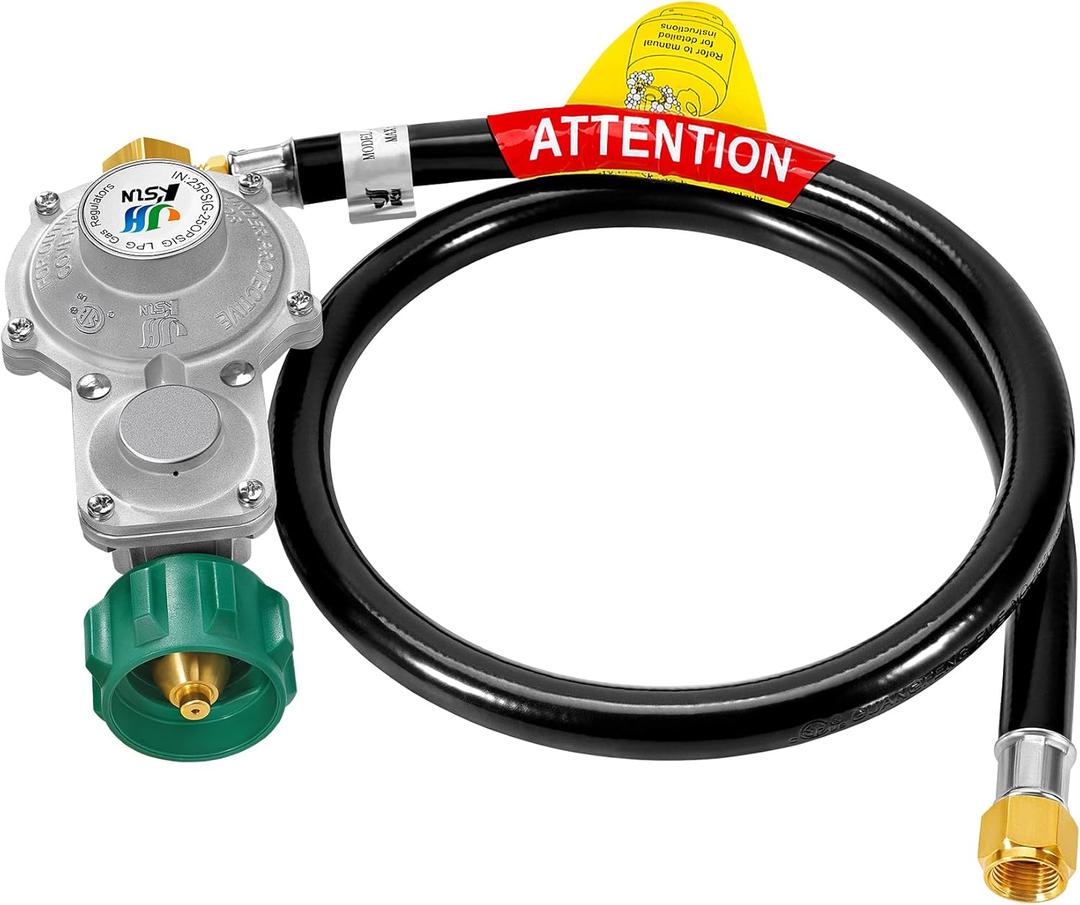 GasSaf 3FT 2 Stage Propane Regulator with Hose 90 Degrees RV Propane Regulator Hose Suitable for Dual Fuel Generator, RV Appliance, Gas Grills and More, 3/8 Female Flare Nut (Upgrade 3 Feet)