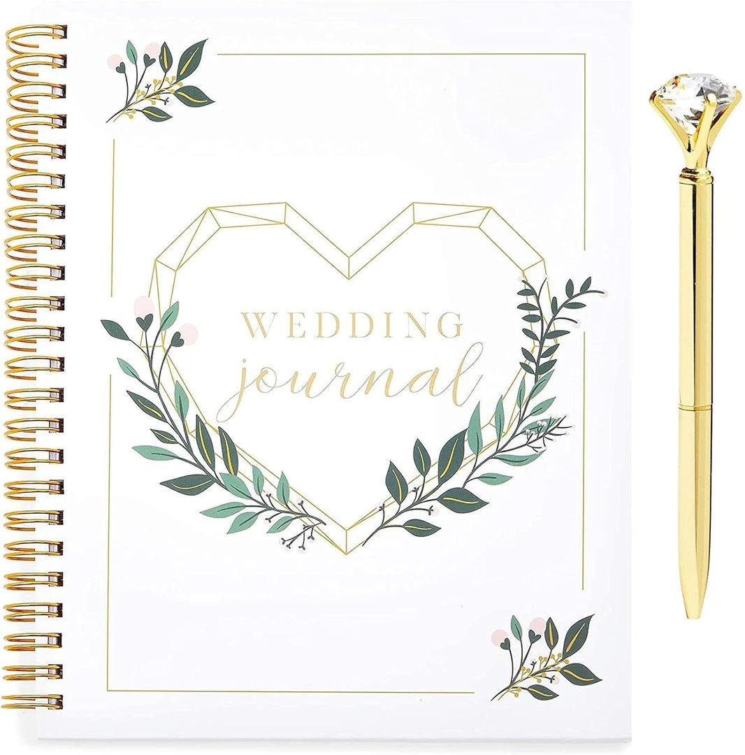 Paper Junkie Spiral Wedding Planning Journal with Gold Diamond Pen for Bride (2 Piece Set) - Wedding Planner