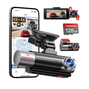 TERUNSOUl 4K+4K+1080p 3 Channel Dash Cam, Free 128GB Card Included, WiFi6 Dash Camera for Cars with Builtin GPS, GSensor, 170°Wide Angle, 24H Parking Mode, Support 512GB Max