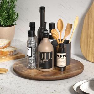 Lazy Susan for Table Top Bamboo Lazy Susan Turntable for Cabinet Kitchen Countertop Organizer for Condiment Bathroom Counter Organizer Decor Sink Tray Acacia Wood 13.2 Inch (Brown)