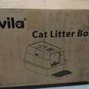 Extra Large Stainless Steel Litter Box with Lid, High Sided Enclosed Metal Cat Litter Pan, Dog Proof Front Entry Top Exit, Odor Control Easy Clean Leak Proof, Includes Scoop & Step, Light Gray