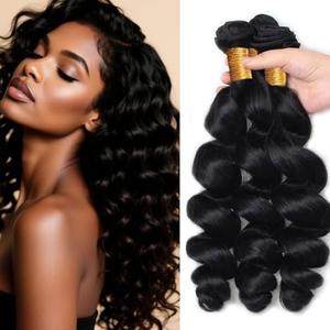 Loose Wave Bundles Human Hair #1B Loose Body Wave Bundles 12 14 16 inch Natural Black Bundle Human Hair Extensions