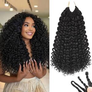 120 Strands Curly Crochet Hair Gogo Curl Pure Protein Fiber Close to Human Hair 14 Inch Pre looped Deep Wave Curly Crochet Hair For Black Women Beach Curl Twist Braiding Hair Extensions (14inch 1B)