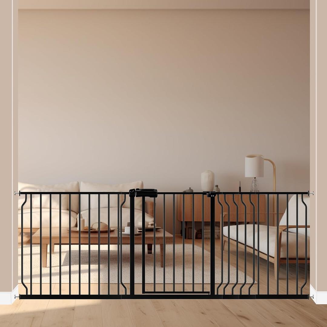 ALLAIBB Extra Wide Pressure Mounted Baby Gate Walk Through Child Kids Safety Toddler Tension Black Long Large Pet Dog Gates with Extension for doorways Kitchen (71.65-85.03"/182-218cm, Black)