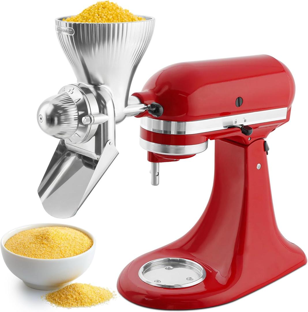 Grain Mill Attachment for KitchenAid Stand Mixer with 12 Grind Level Flour Mill, Grain Mill Fit for Grinding Wheat, Corn, Oats, Buckwheat,Millet and Other Cereals 